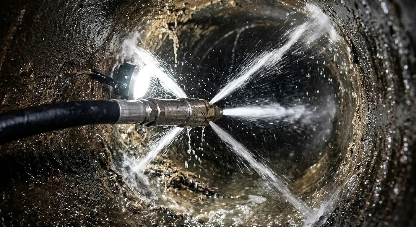High-pressure hydro jetting nozzle cleaning sewer pipe for Storm Drain Cleaning in Belle Plaine